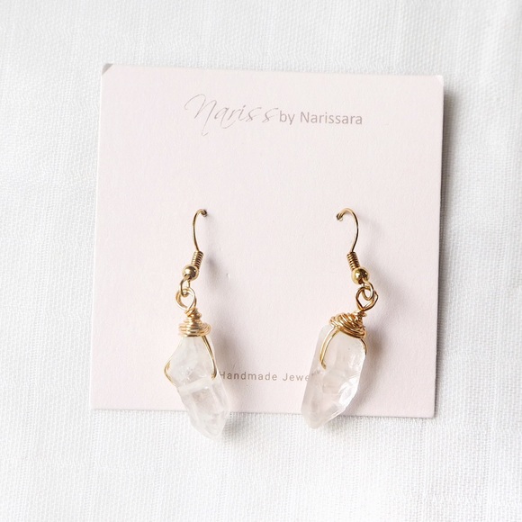 Clear Quartz Wire Dangle Earrings - Picture 2 of 4